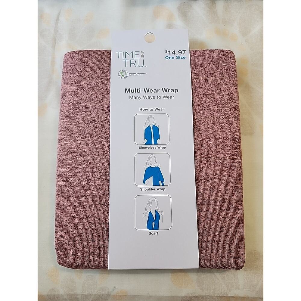Time & Tru Multi-Wear Wrap Shaw Scarf One Size - Pink & Black Speck